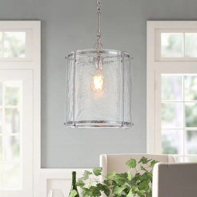 1-Light Handcrafted Textured Water-Glass Cylinder Pendant