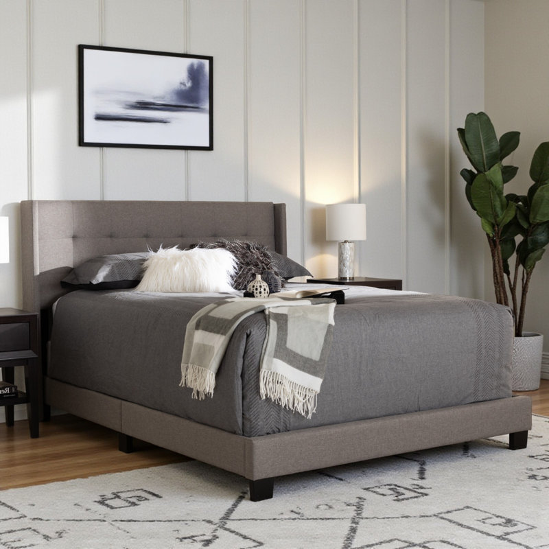 Cherron Polyester Upholstered Wingback, King Bed, Grey 47.64'' H X 82.65'' W X 82.85'' L, King, Gray