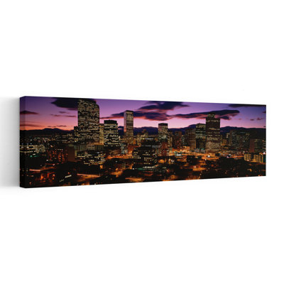 Denver Colorado Skyline At Dusk by J Sohm/VOA LLC - Wrapped Canvas Panoramic Print
