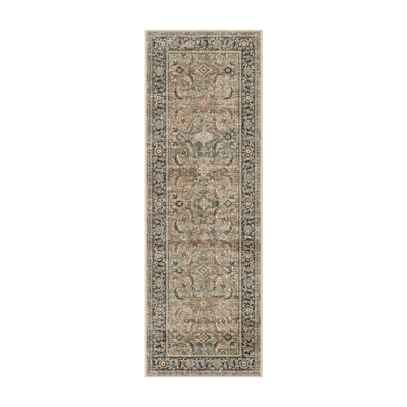 Kitty Machine Washable Taupe/Black Area Rug with Non-Slip Backing, Runner 2' x 6'