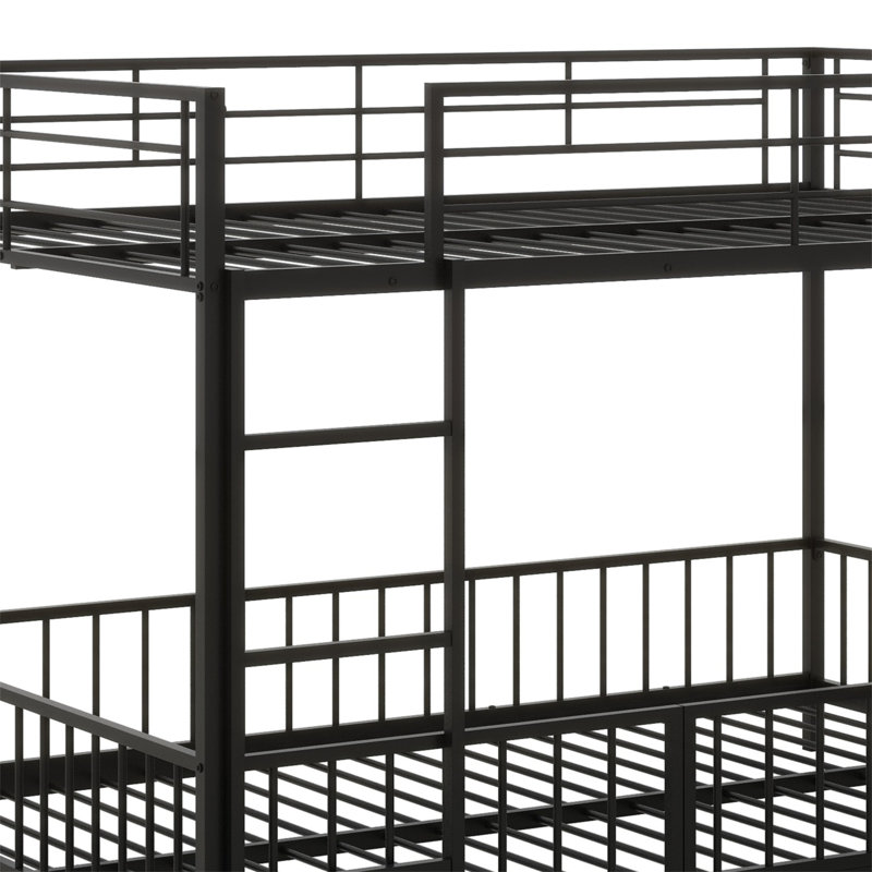 Metal Bunk Bed With Slide And Guardrails, Full Over Full, Black