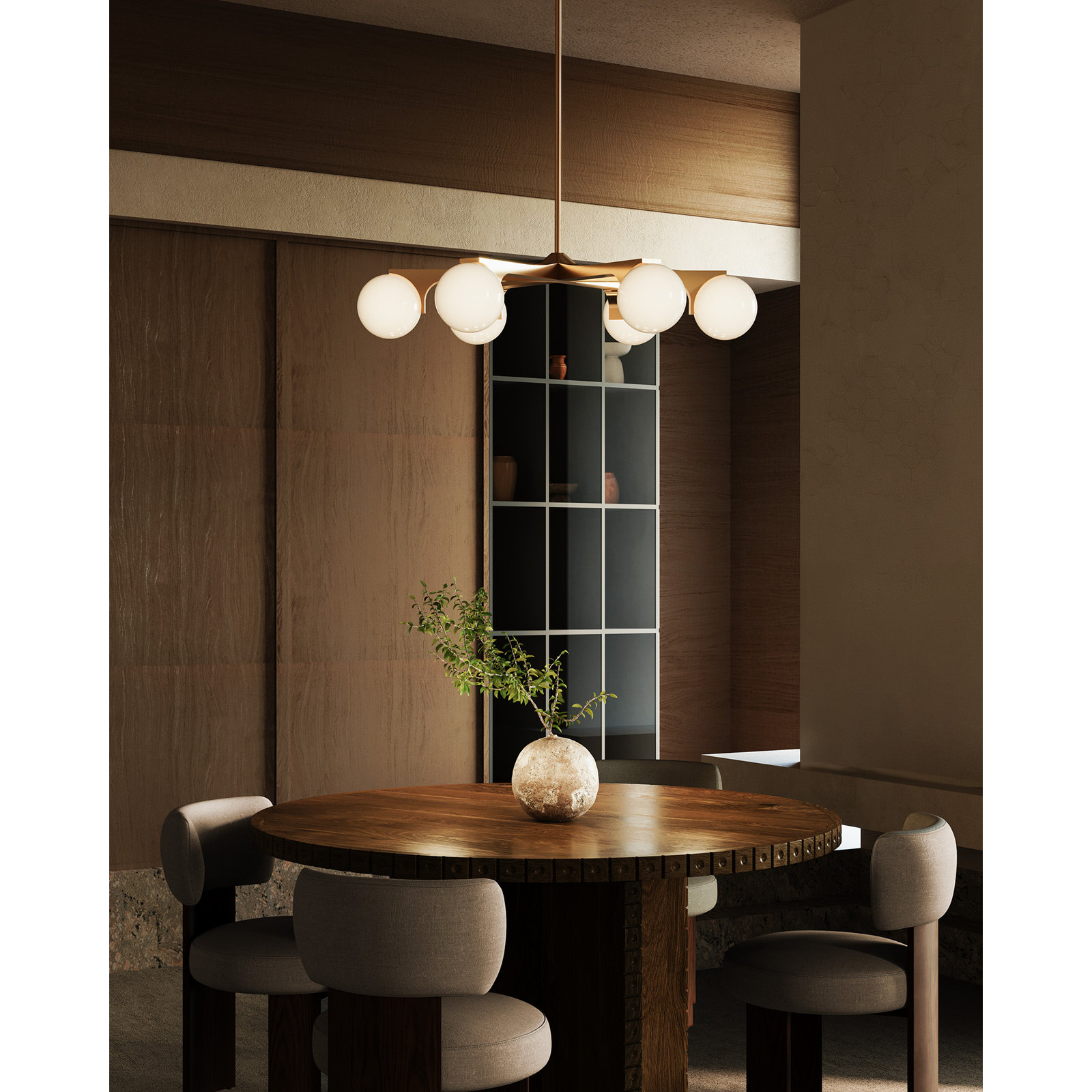 Tarek 37-in Chandelier with Opal Glass, Brushed Gold
