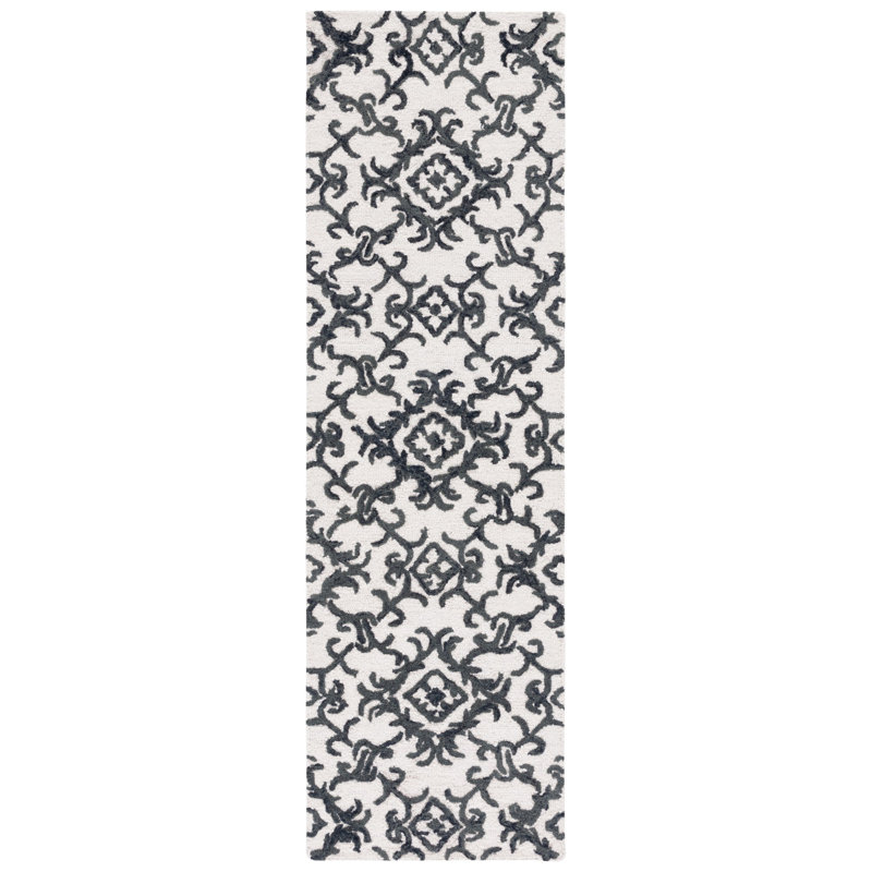 Abdallah Hand Tufted Wool Damask Rug, Runner 2'3" x 8'