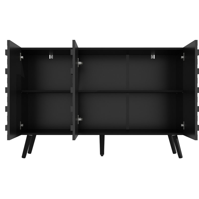 Buffet noir moderne de 47,2 po avec porte à lattes et tablettes réglables