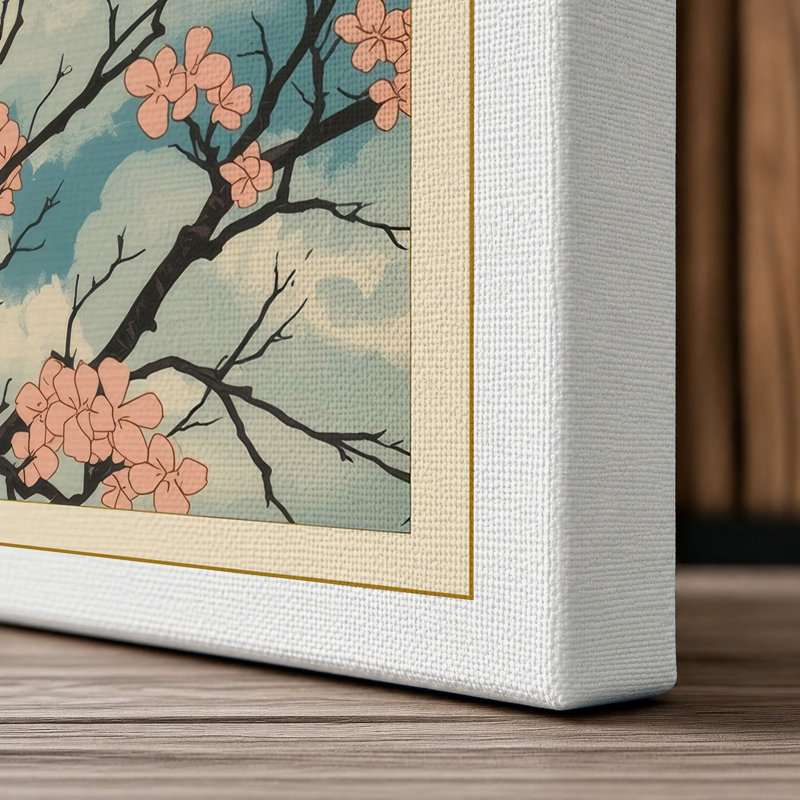 Moonlit Cherry Blossom Japandi 1 Piece Wrapped Canvas Wall Art, 30x20 - 76.2 x 50.8 cm, White Border