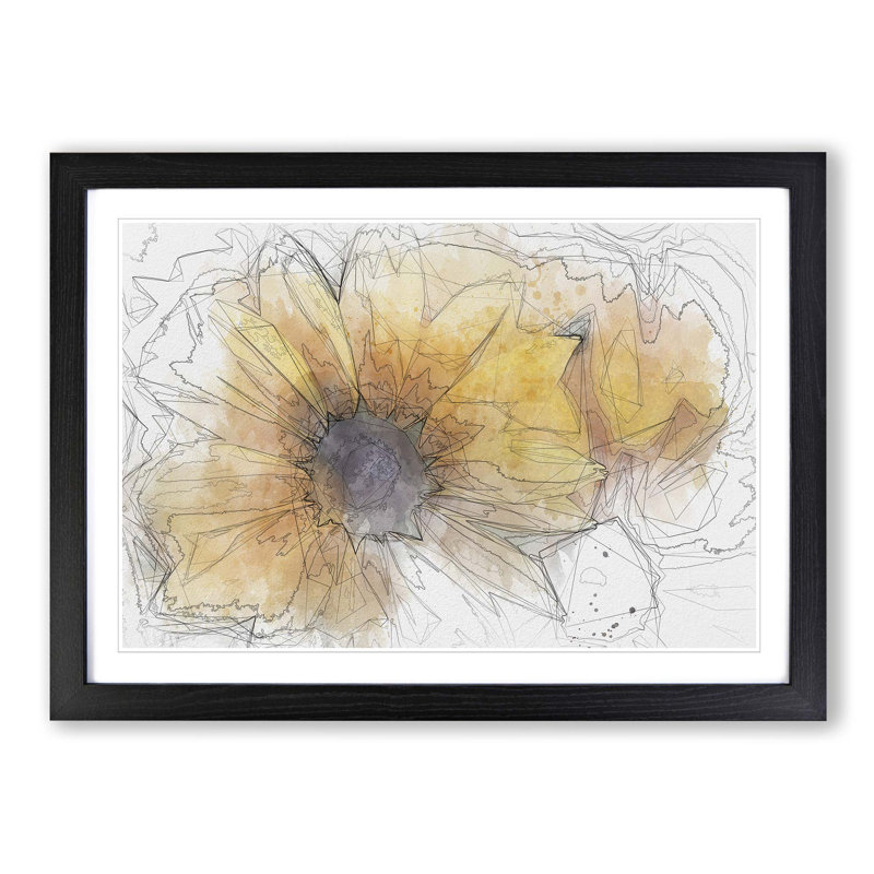 Yellow Coneflowers in Abstract - Picture Frame Graphic Art Print, Black, 40cm H x 60cm W x 2cm D