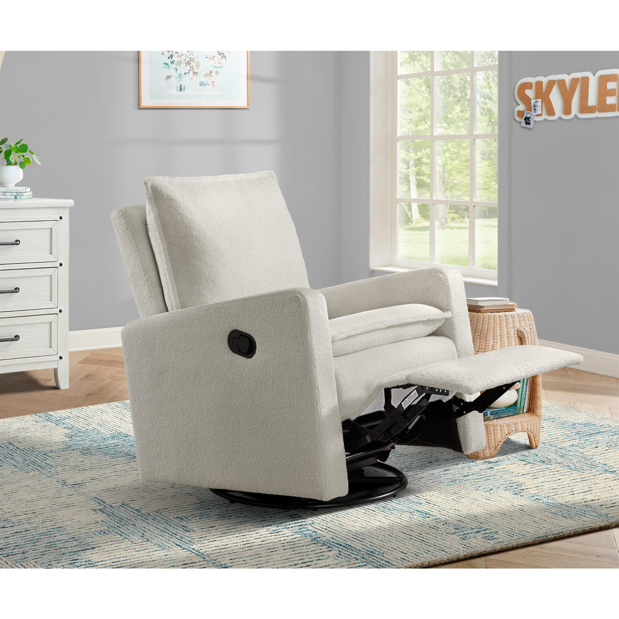 Oxford Baby Uptown Upholstered Glider Recliner Rocking Chair Swivel for Nursery & Living Room, Boucle White
