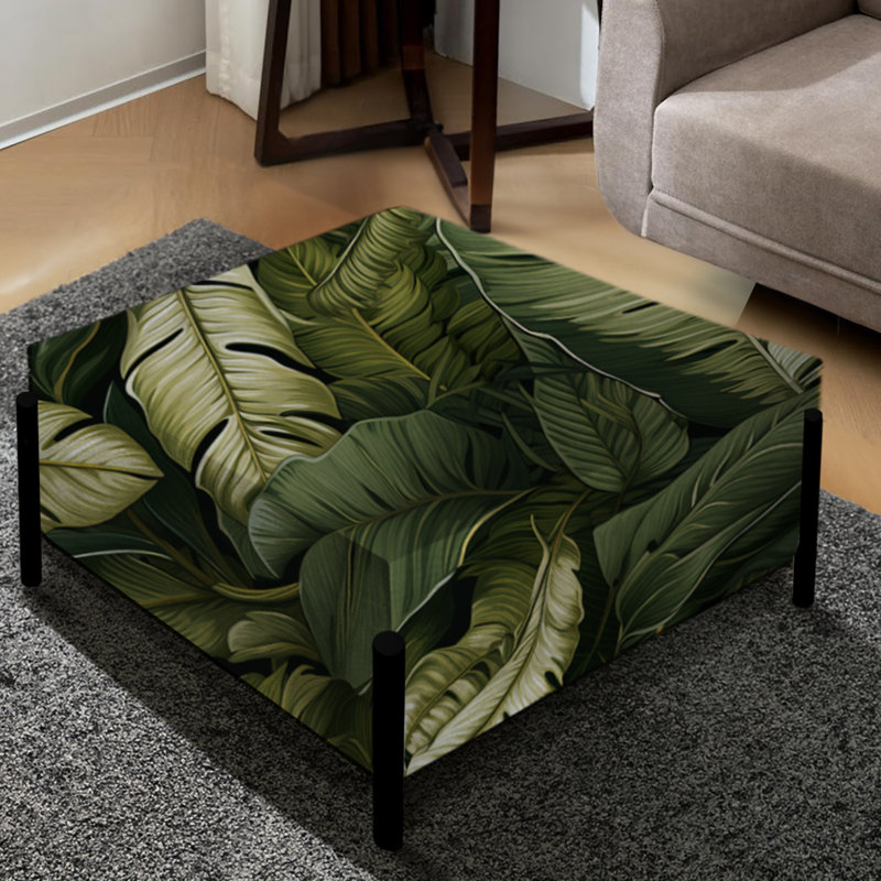 Green Banana Leaf Bliss Tropical Pattern V - Tropical Large Square Ottoman