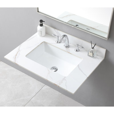 Luxury 31Inch Gold Bathroom Vanity Top, Sintered Stone, Ceramic Sink, Backsplash, Fashionable Sink & Exquisite Appearance
