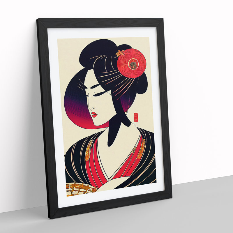 Decorated Geisha 1 Piece Single Picture Frame Wall Art, 46cm H x 34cm W x 2cm D, Black
