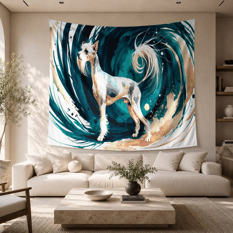 Tapisserie murale chien chinois à crête, 68 po x 80 po