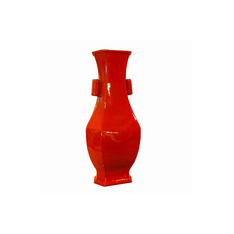Handmade Floor Vase, Cinnabar Red