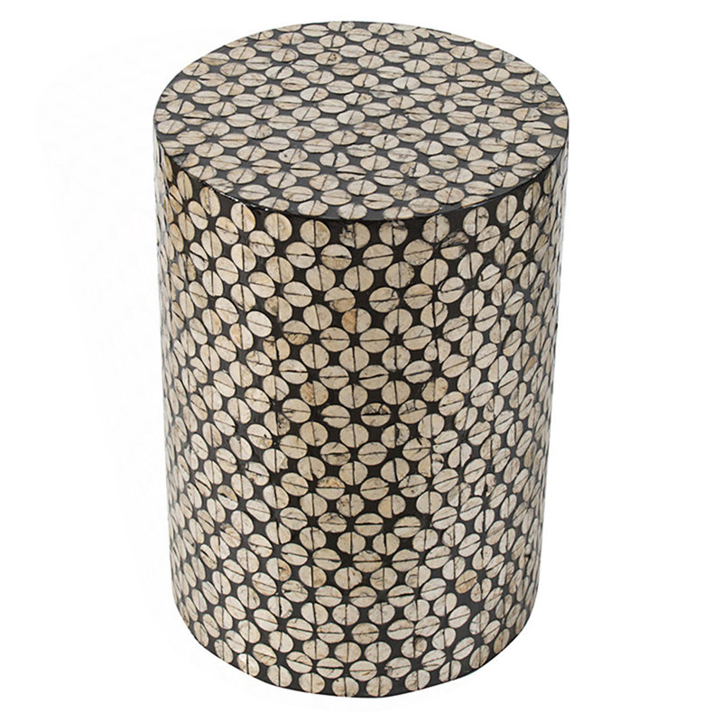 Cylindrical Garden Capiz Stool, Accent Side Table
