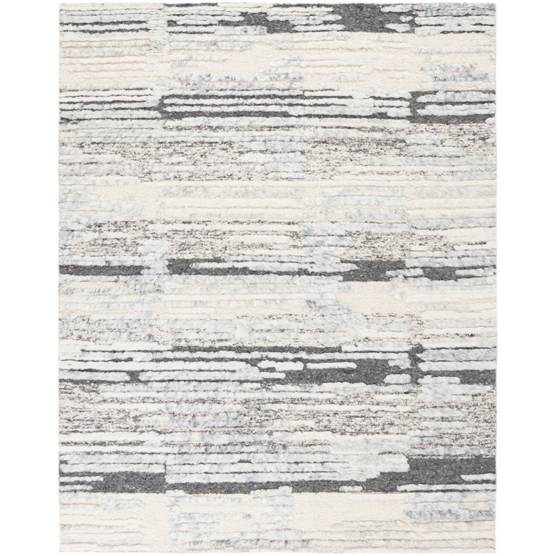 Tapis bleu / gris en laine / coton noué à la main Tribeca, Rectangle 6 po x 9 po
