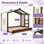 Structure de lit simple Ainsworth avec rideaux de tente enroulables, lit gigogne escamotable et tablette de rangement intégrée, lit de jeu en bois avec support à lattes-382722816