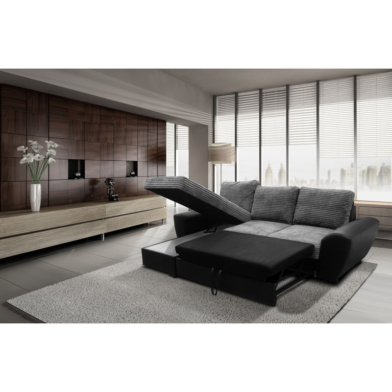 Acee Corner Sofa Bed Jumbo Cord, Grey/Black