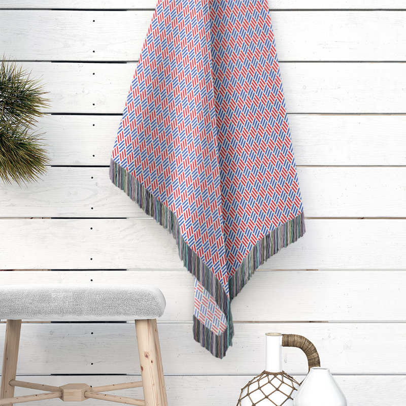Hand Woven Throw Blanket, 52" W x 37" L, Red/Dark Blue