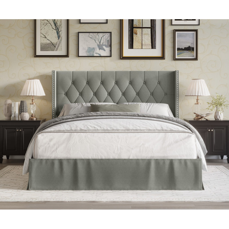 Bellamy Tufted Upholstered Platform Bed, Gray, Full / Double