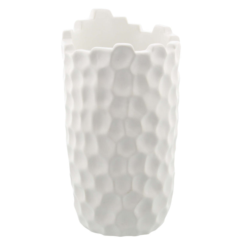 Vase en porcelaine blanche décorative en céramique avec motif martelé, H 9 po