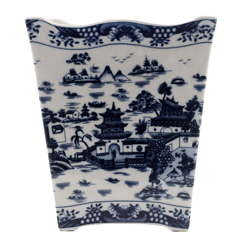 Poubelle en porcelaine bleue / blanche