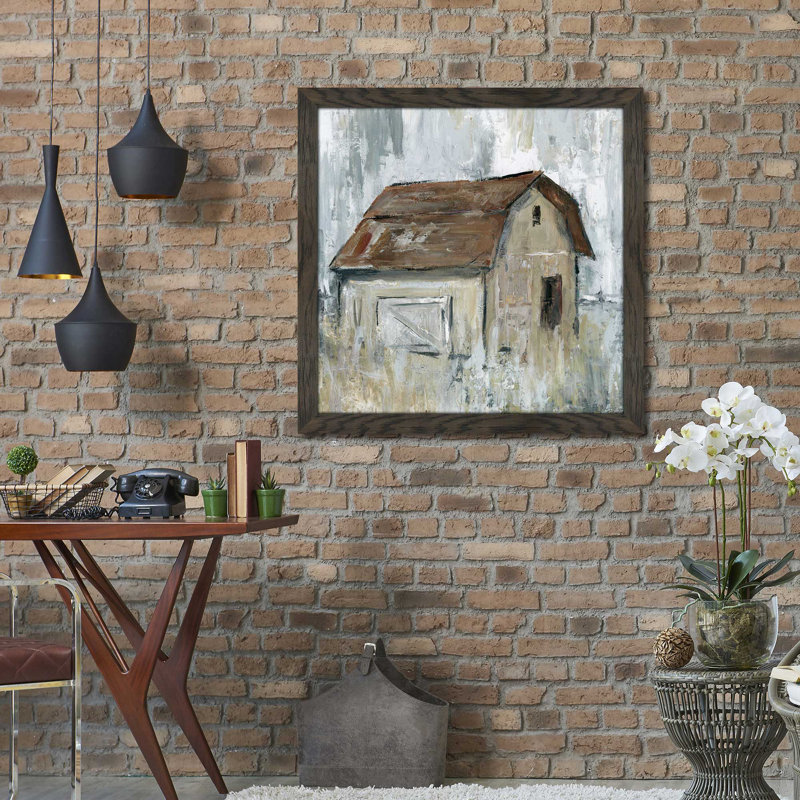 «Barn at Dusk», reproduction de peinture acrylique encadrée, H 27,5 po x l 27,5 po x P 0,75 po