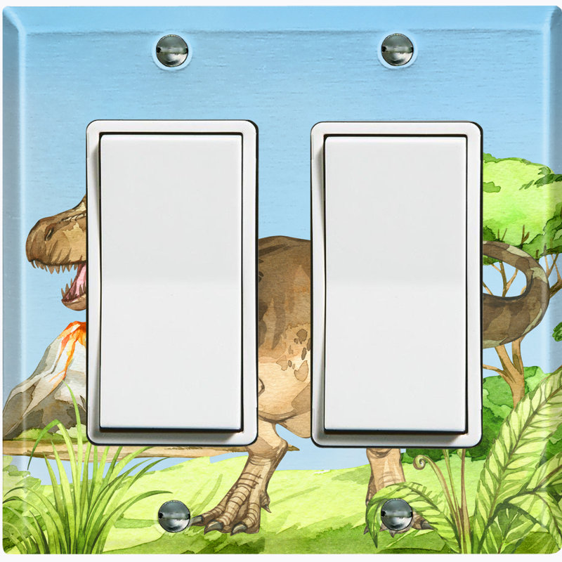 Dinosaur T-Rex Volcano 2 - Gang Toggle Light Switch Standard Wall Plate