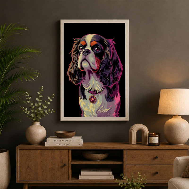 Neon Spaniel Modern - Wrapped Canvas, 24x16 - 61.0 x 40.6 cm, Terracotta Border