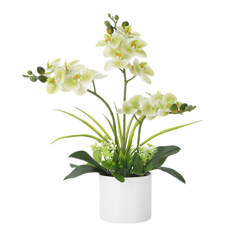 Orchidée phalaenopsis en soie dans un vase, véritable arrangement de fleurs artificielles réalistes pour la décoration de mariage à domicile