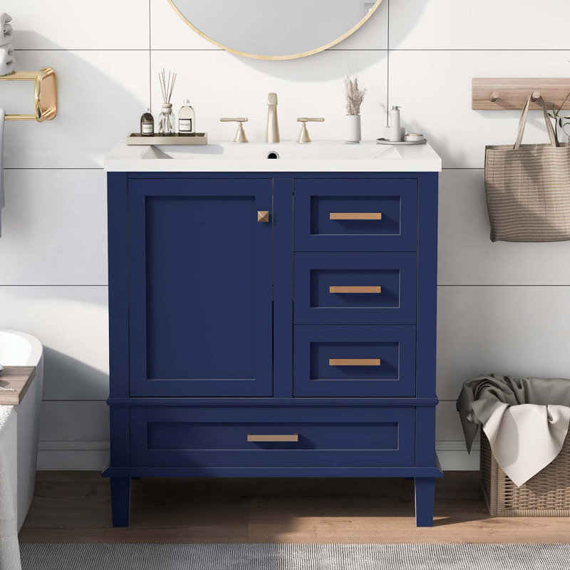Deonni 30'' Single Bathroom Vanity with Resin Top, Blue