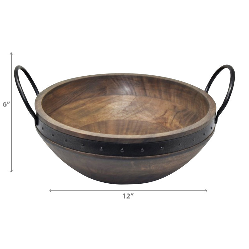 Boîte à salade en bois d'acacia gris avec poignée rivetée