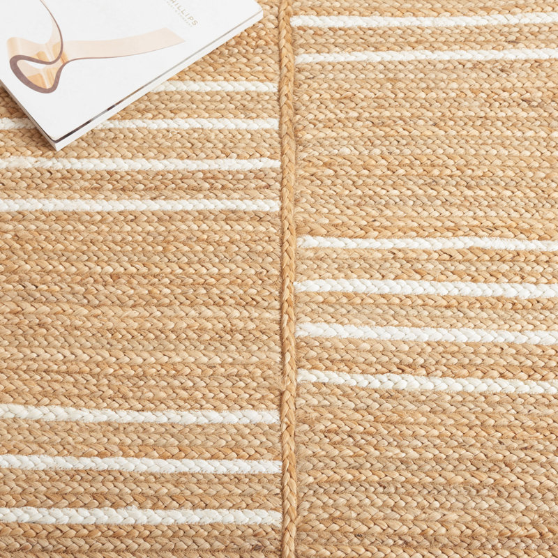 Esmarie Striped Handmade Flatweave Jute/Sisal Area Rug in Natural/Ivory, Square 6'