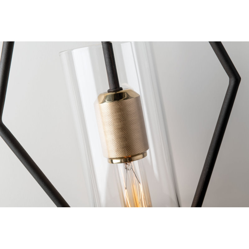 Luminaire suspendu géométrique à 1 lumière Raef, H 73,25 po x l 9,50 po x P 9,50 po, Noir / or