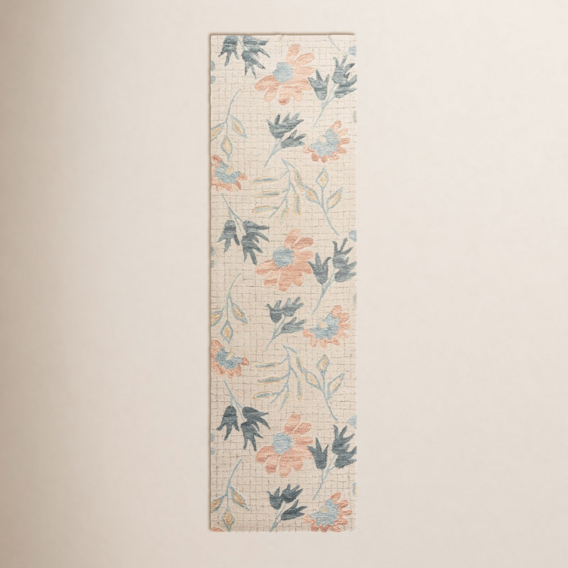 Tapis floral en laine touffeté à la main Chanda Jardin, Tapis de couloir 2 pi 3 po x 8 pi