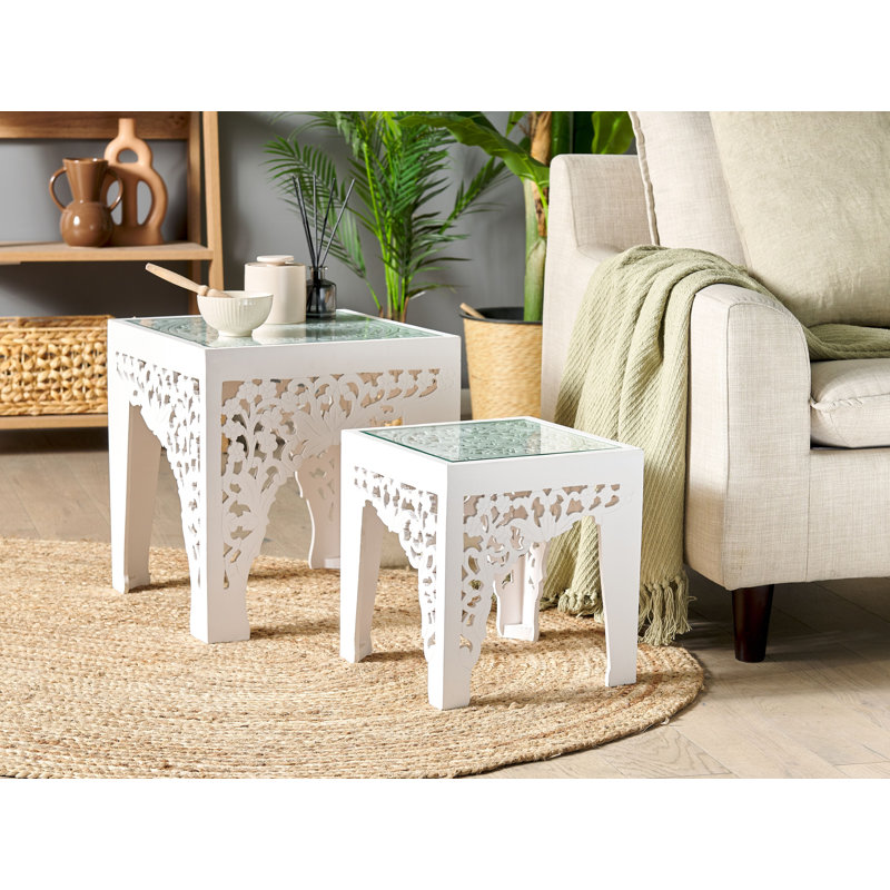 Aigar Glass Top Frame Nesting Tables