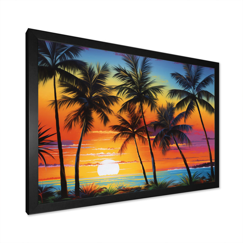 «Colorful Bold Palm Trees Landscape IV - Palmiers et palmiers», art encadré, H 34 po x l 44 po x P 1,5 po, Cadre simple noir