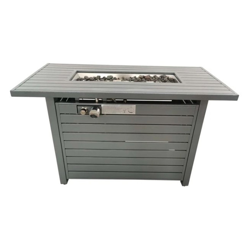 Gray Outdoor Fire Pit Table, 25H X 42W, 50000 Heat Release Time Frame, Stainless Steel, Propane/Natural Gas Switchover, Modern Exterior Furniture Duration Time,
