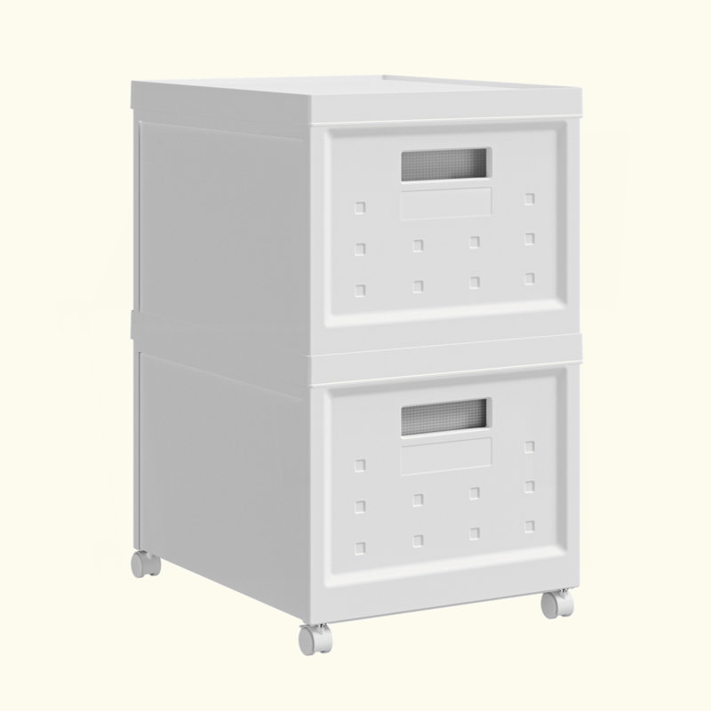 Set Of 2 Collapsible Stackable Rolling File Boxes With Lids And 10 Hanging Files, Portable Plastic Storage Organizer Or File Cabinet With Wheels For Home Or Office
