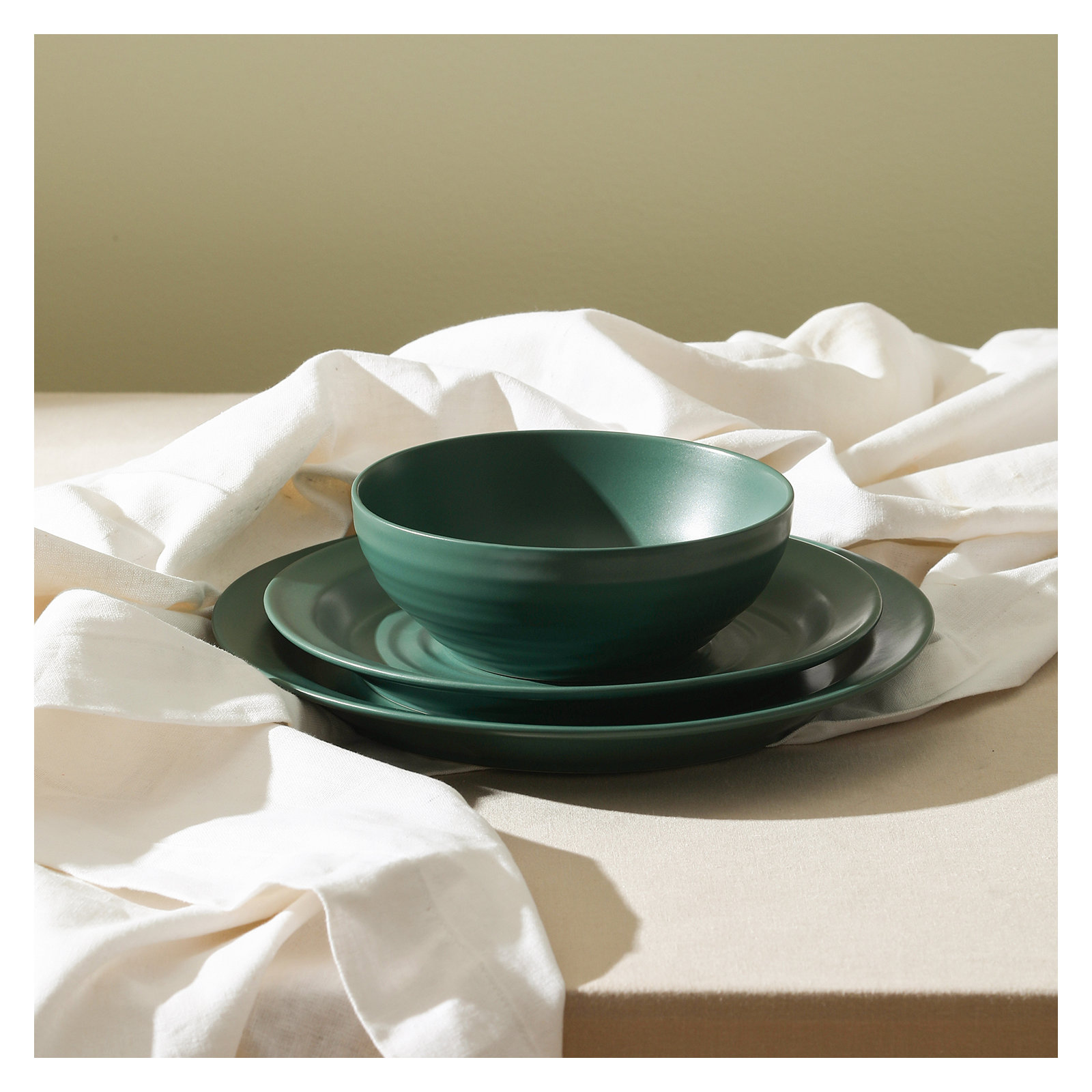 Stone Lain Orbit 12-Piece Dinnerware Set Stoneware, Green