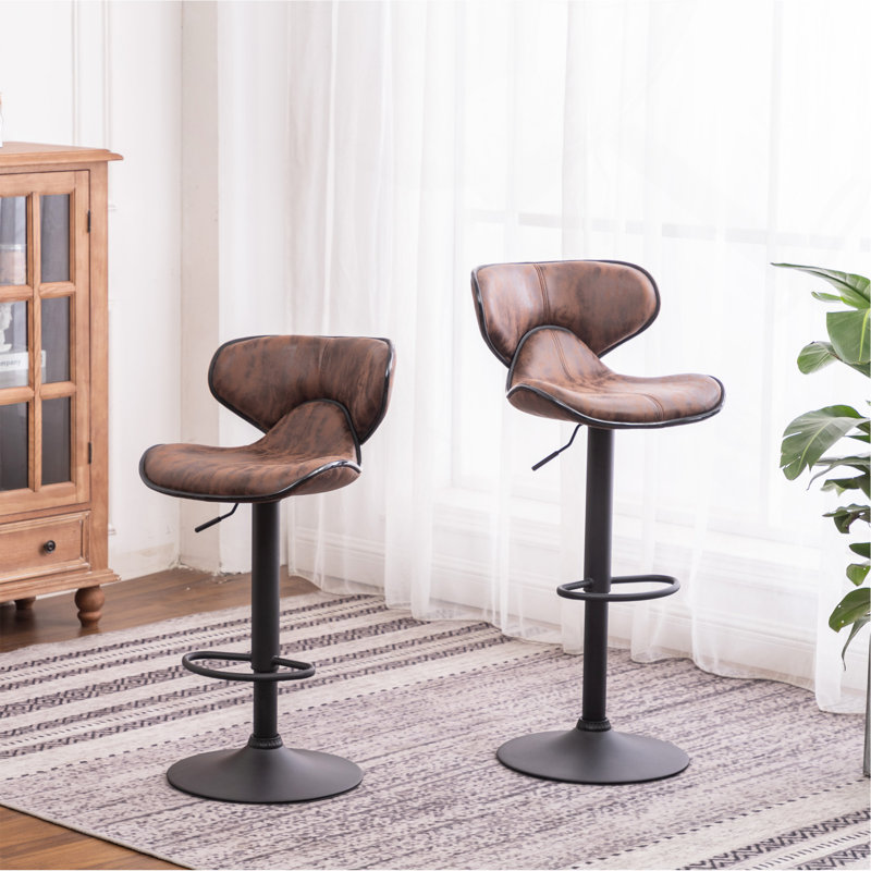 Tabouret de bar ajustable avec base chromée Weathered Upholstery Airlift, ensemble de 2, Brun