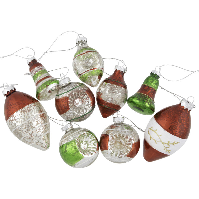 Ornements de Noël en verre 9 carats 9 carats argent et rouge 3,25 po