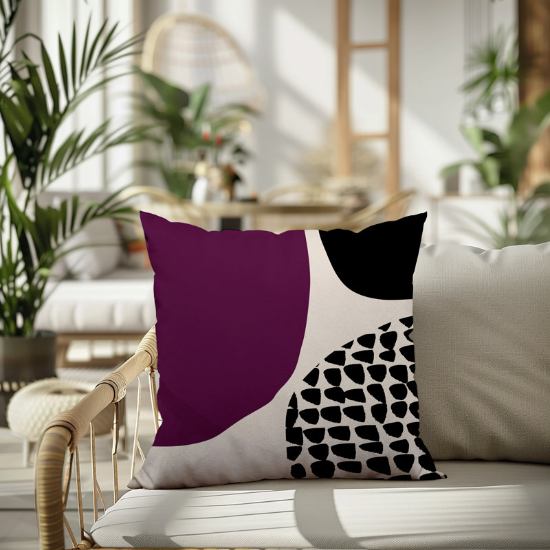 Coussin carré intérieur / extérieur pia, H 19 po x l 19 po, Mauve / noir / blanc cassé