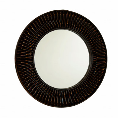 Miroir, miroir mural en bambou foncé artistique, rondin naturel