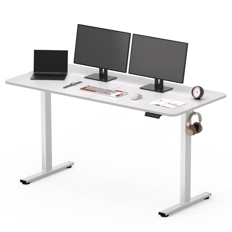 55'' Electric Height Adjustable Standing Desk With Splice Top, White, 55" W x 24" D, White, White