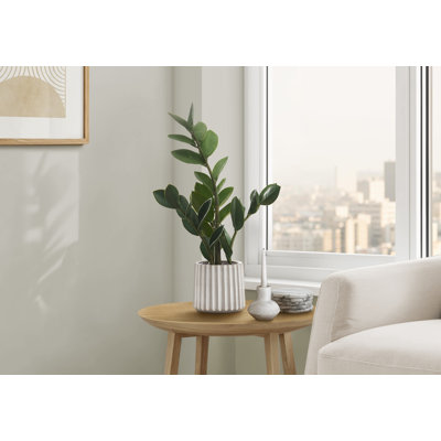 20" Tall Artificial Zz Plant In Grey Cement Pot, Enhancing Indoor Greenery Effect Decorative Plant, High, With Leaves Vase