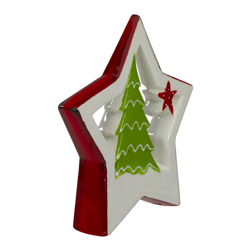 Décoration de table arbre de Noël blanc et rouge 7 "avec étoile