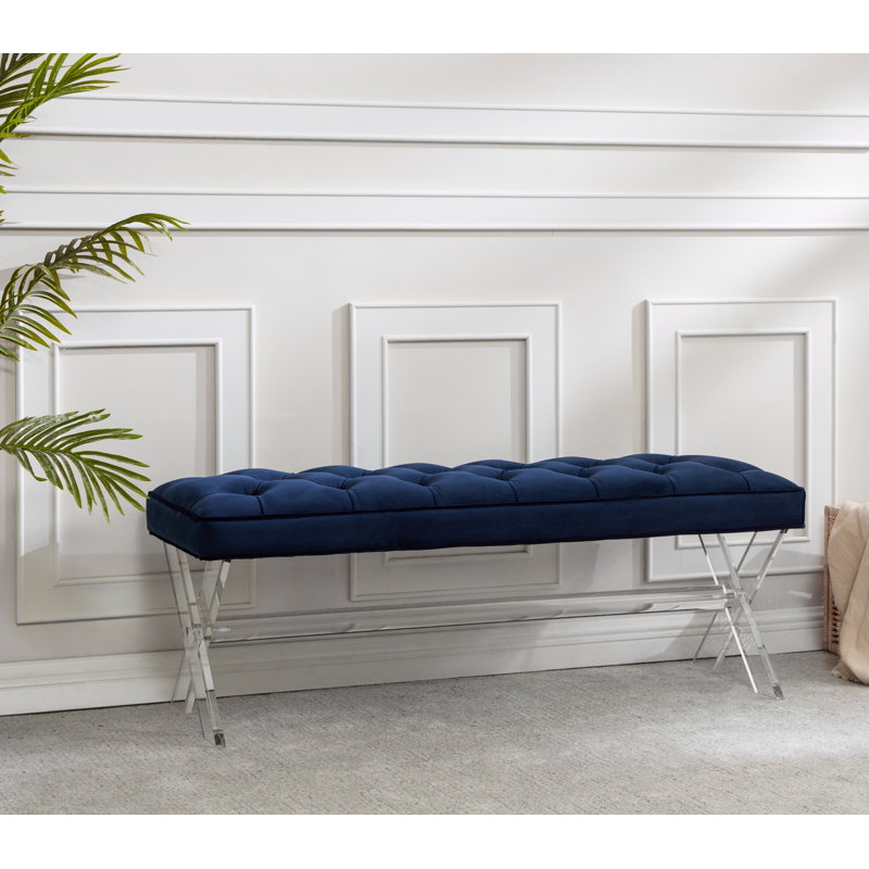 Bree Velvet Upholstered Bench, Navy