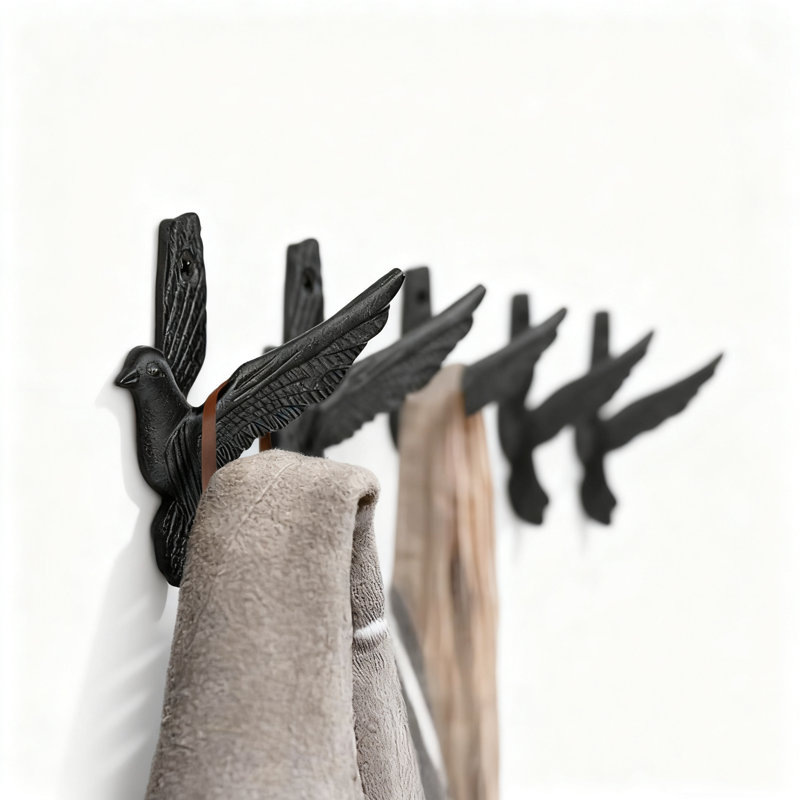 5 crochets muraux en fonte 5 pièces, support à manteau en forme d'oiseau antique avec quincaillerie de fixation pour le couloir d'entrée