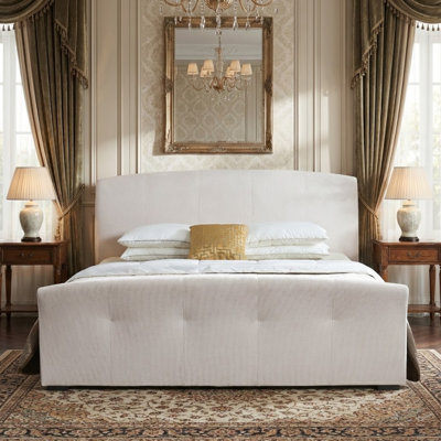 Upholstered Sleigh Bed with Side Lift up  Storage and Tufted Footboard