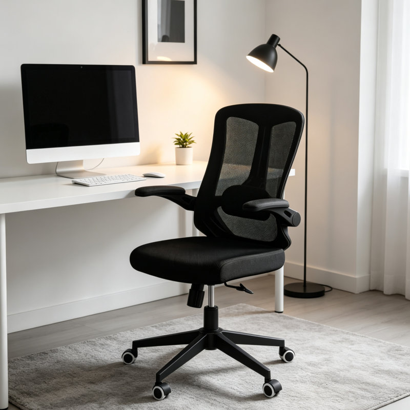 Chaises de bureau ergonomiques, avec accoudoirs relevables, soutien lombaire, dossiers inclinables et roulettes silencieuses (noir, kaki)