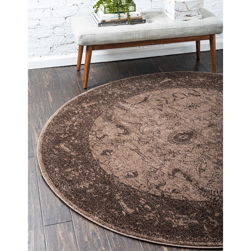 Tapis brun à motif oriental Soledad, Rond 6 pi